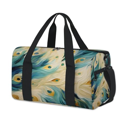 Animal Peacock Feathers Pattern Sports Duffle Bag for Women Men Waterproof Overnight Weekender Bag with Adjustable Strap Travel Tote Bags for Beach Yoga Work Dance Swim
