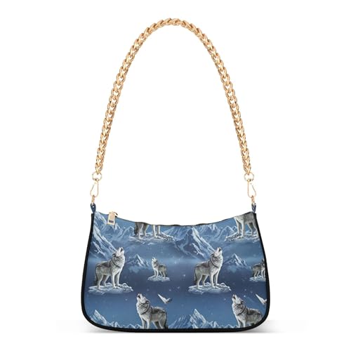 Cool Wolves Snow Mountain Starry Clutch Handbags Womens Floral Shoulder Purses Classic Purse Hobo Totes Zipper Closure Chain Strap