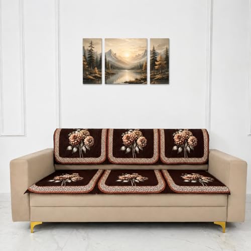 Image of Homerz 'Brooklyn Series' Premium Sofa Cover | Quilted Floral Design | Non-Slip Washable Sofa Protector | Soft Anti Slip Fabric (Brown, 3 Seater, Seat Cover with Backrest)