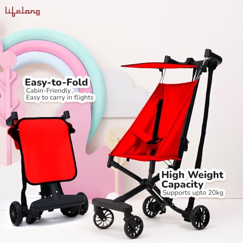 Lifelong Baby Stroller, Lightweight Foldable Pram for Kids, Cabin-Friendly, 5-Point Harness, All-Terrain Wheels, 20kg Capacity, Adjustable Canopy, Storage Basket, Shoulder Carry Strap, Aluminium Frame