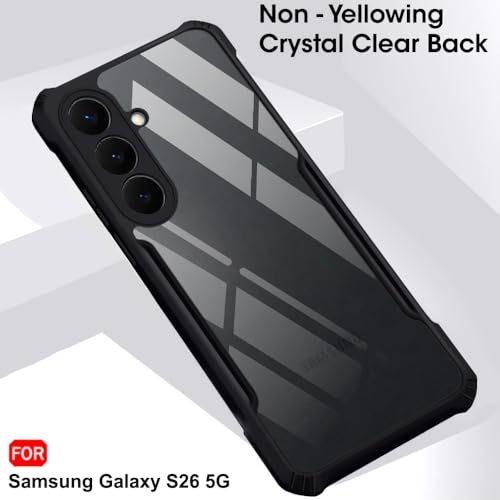 Image of TheGiftKart Shockproof Crystal Clear Back Cover Case for Samsung Galaxy S26 5G | 360 Degree Protection | Protective Design | Transparent Back Case Cover (PC & TPU, Black Bumper)