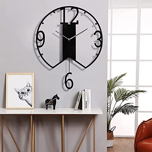 KFETCN Reloj de Pared de Metal con péndulo, Reloj Moderno con números arábigos, silencioso, Funciona con Pilas, para Dormitorio, Sala de Estar, Cocina, decoración del hogar, Reloj silencioso