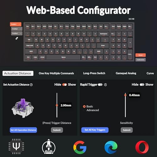 Image of Keychron K4 HE 96% Wireless Hall Effect Keyboard with Number Pad, Rapid Trigger Magnetic Switches, QMK Launcher, 2.4GHz /Bluetooth /Wired, Mac & Windows, Aluminum Frame, Black (Shine-Through)