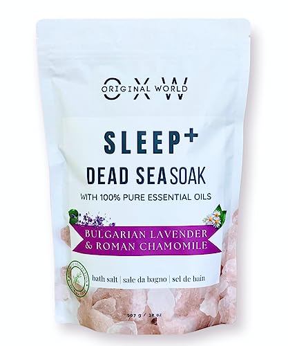Original World Sleep+ Dead Sea Soak Bath Salts With 100% Pure Essential Oils Bulgarian Lavender And Roman Chamomile. Relaxing Mineral Bath For Women And Men. #TOP22