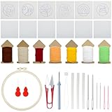 Allazone Needle Punch Handwerk Stickerei Kit, Punch Needle Untersetzer Kit, Easy Embroidery für Anfänger Coaster Kunst und Handwerk Needle Coaster, Pflanzen