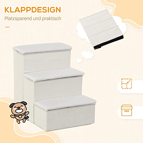 PawHut Hundetreppe 3 Stufen 48 cm Hoch Haustiertreppe für kleine und alte Tiere klappbar Katzentreppe Hunderampe Einstiegshilfe für Bett, Sofa, Couch und Auto Weiß