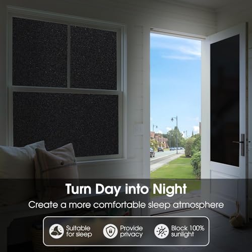 Image of WOO Home Frosted Glass Window Film & Stickers (24 X 24 Inchs) Privacy Window Cover for Home & Office - Easy Apply, UV Protection, Removable Decorative Film (Blackout Black 2 X 2 SQFT)
