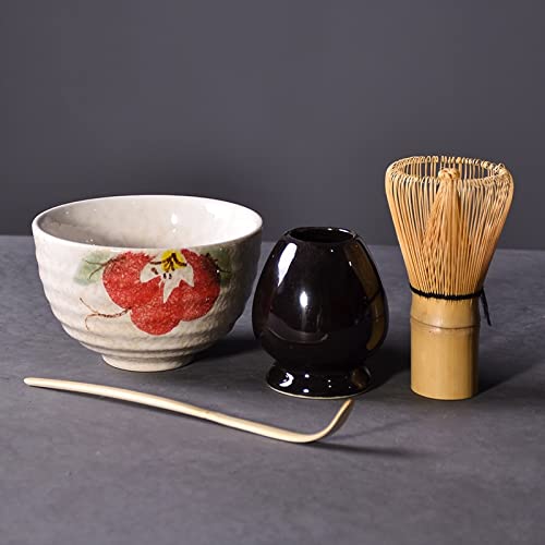 LIUXIN Juego de 4 Unidades de Matcha Tradicional, Juego de Regalo, batidor de Matcha, Cuenco de Matcha cerámico, Soporte para batidor, Juegos de té japoneses