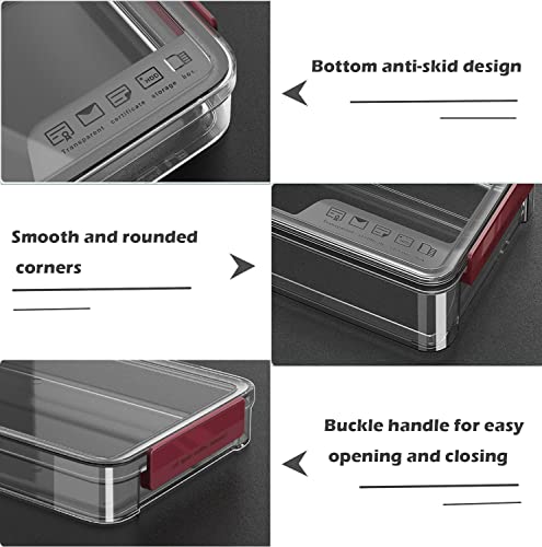 Comforhous 2 Pack Document Storage Clear Plastic Storage Boxes With Lids Stackable Storage Bins Paper Storage Box Containers For Organizing A4 File Paper, Document, Photo, Scrapbook Red #TOP2