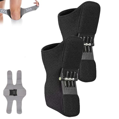 Genérico Dispositivo de asistencia para la rodilla, rodillera ajustable con resorte - Estabilizador de soporte articular para caminar y escalar, reduce la presión y mejora la movilidad (Negro)