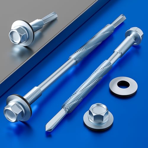 Wensilon (100pcs) #12X6 Extended Hexagonal self-Tapping zinc-Plated Screws with Rubber washers,10mm Steel Plate can be drilled by Wensilon - Used condition - Image 5