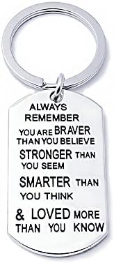 Stainless Steel Key Chain Ring You Are Braver Stronger Smarter Than You Think Pendant Family Friend Gift (Zinc Alloy)