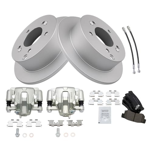 Image of TRQ Rear Brake Pad and Rotor Set Ceramic G Coated Rotors Calipers Compatible with 2006-2007 Hyundai Sonata 2008 Sonata To 2 28 07 Production Date