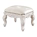 DBSCD Mały podnóżek, drewniany podnóżek z 4 drewnianymi nogami, taboret na sofę, styl vintage, rzeźbiony podnóżek, mały stołek ze skóry, kremowo-biały