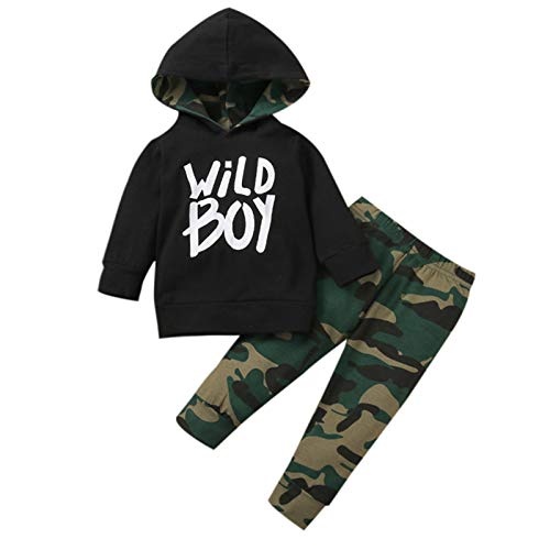 Taicanon Baby Boy Kid Hoodie Outfit Boys Long Sleeve Top Camouflage Pant Set Black 2-3T