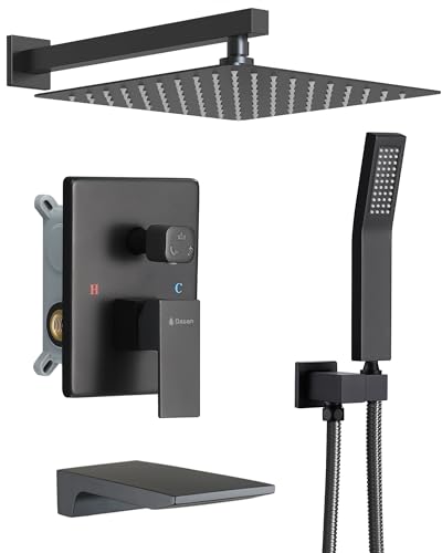 DASAN Tub Shower Faucets Sets Complete Matte Black Bathtub Shower System with Waterfall Tub Spout,...