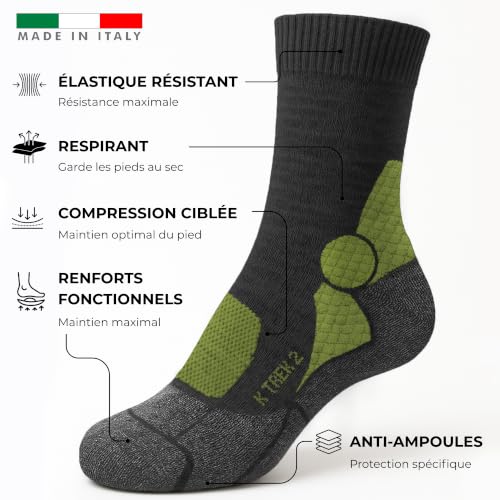 Kaiera Trek Mid – 3 Paires de Chaussettes de Randonnée en Laine Mérinos Anti-Ampoules, Poids Moyen, Respirantes et Renforcées, 4 Saisons, Made in Italy – vue 4