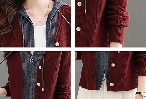 LAI MENG FIVE CATS Women's Casual Cardigan Hooded V Neck Sweaters Knitted Long Sleeve Knit Jackets4