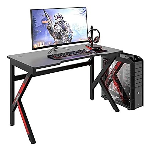 RestRelax - DANVERS K-Shaped Gaming Desk UK's #1 Gaming Desk 120CM x 60CM Computer Desk Workstation For Large PC Gaming Desk Or Home Office Desk Perfect Black Desk Cover