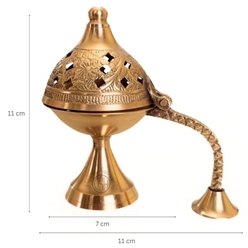 Image of DSH CRAFTING YOUR CURIOSITY Dsh Home Purifying Brass Dhuna Loban Burner Dhooni Dhoop Dani Dhuni Brass Table Dhoop Dani Incense Burner for Loban. (Small)