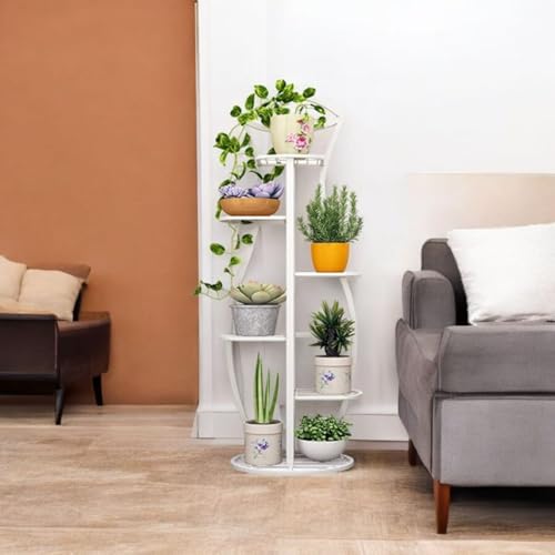 Image of 9 Tier Folding Metal Plant Stand Indoor 8 Tier 9 Potted with Gardening Tools and Gloves, Multiple Flower Pot Holder Display Rack for Patio, Garden, Balcony, Living Room (Surai White)