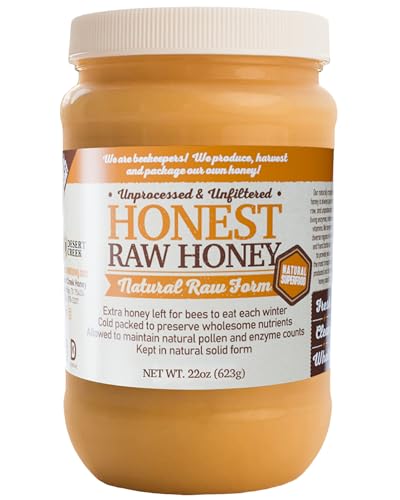 Honest Raw Honey - 100% Unfiltered, Pure Honey - Natural Sugar Substitute - Uncooked, Unprocessed,...