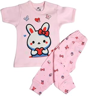طقم بيجامة بتصميم ارنب وقلب للاطفال من بلو2، قطعتين - بينك