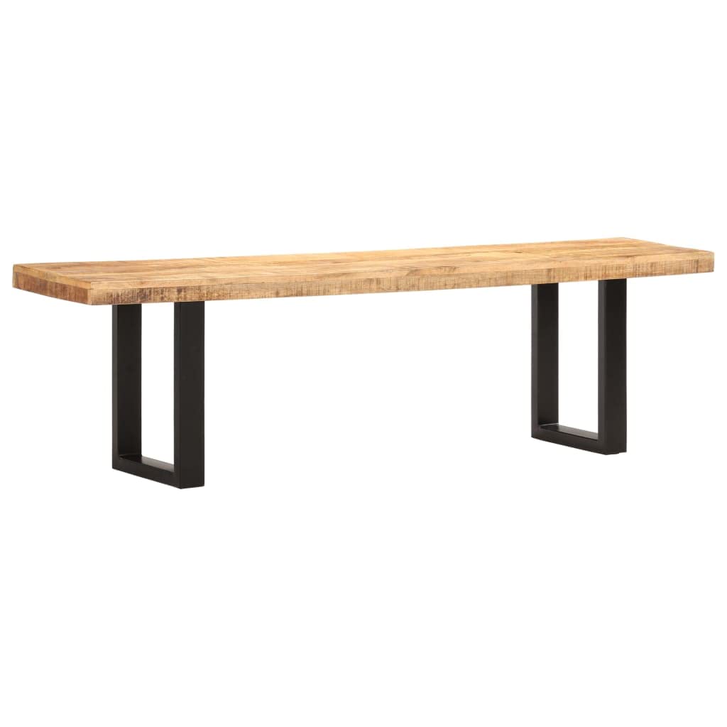 Ławka do siedzenia 160 cm, szorstkie lite drewno mango i stal, ławka do przedpokoju ze stabilnymi, malowanymi proszkowo nogami, naturalny rysunek słojów, idealna do korytarza, garderoby i