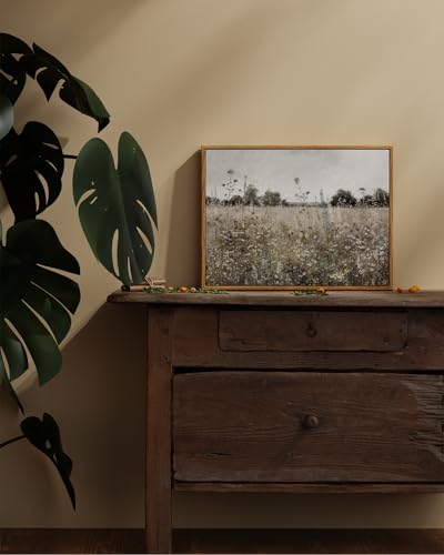 Image of ARPEOTCY Vintage Framed Canvas Wall Art, 12x16inch, Classical Wildflowers Field Sky Farmhouse Pictures Wall Decor, Art Prints for Home Decor Aesthetic, Paintings for Living Room Office