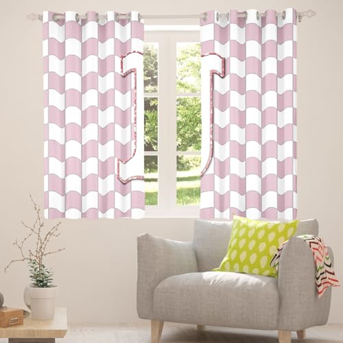 Image of Erosebridal Pink Initial J Window Curtains 42 inch Wx63 L Kawaii Plaid Checkered Blackout Curtains for Kids Girls Bedroom,Cute Personalized Monogram Window Treatments Grids Gingham Drapes Decor 2 Panels