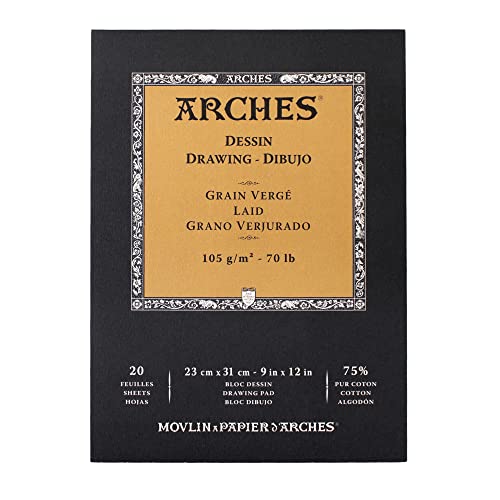 Arches Ingres MBM Drawing Pad, White, 9x12 inches, 20 Sheets - Professional Art Paper for Figure Drawing, Portraits, Illustration