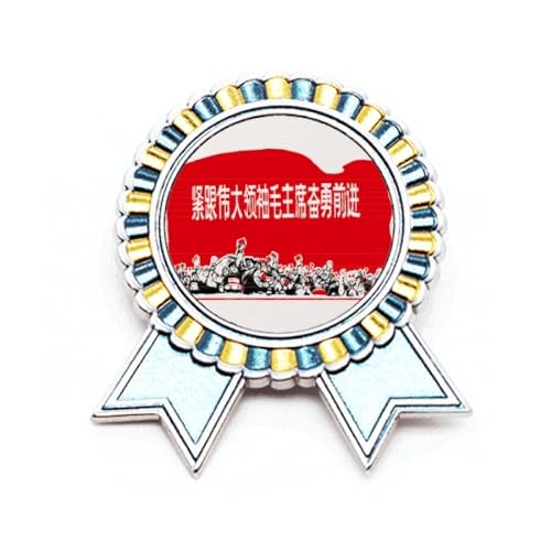 Broche médaille vainqueur en métal avec soldat et drapeau rouge