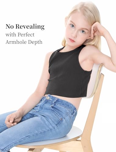 Image of EXARUS Girls Crop Tank Top Dance Hip Hop Outfits Cheer Cropped Top | Kids Tween Youth Summer Athletic Dance Convention Fitted Gymnastics Sleeveless Clothes