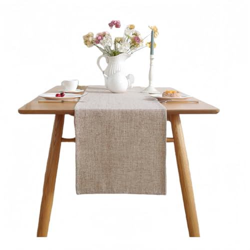 Chemin de table en lin beige 33x153 cm pour décoration de table basse rectangulaire - 2