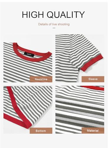 Image of Dokotoo Womens Tops 2026 Casual Summer Crewneck Short Sleeve Striped Color Block Knit High Low Trendy Pullover Sweaters