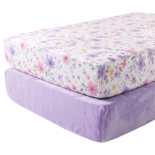 Image of AMROSE 2 Pack Flannel Fleece Crib Sheets, Blossom