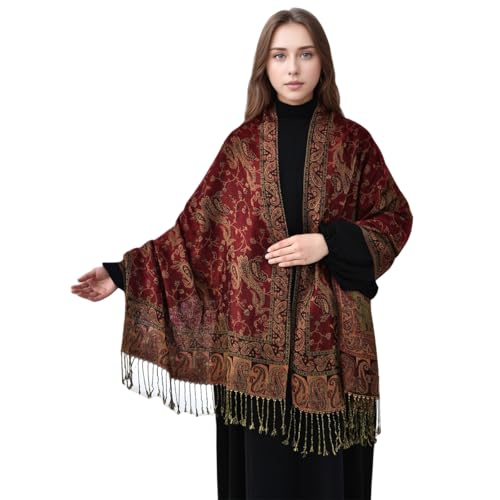 KAVINGKALY Chal largo para mujeres, estampado de anacardo, ligero y suave, Chal con borlas, bufanda elegante