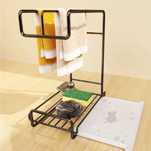 Image of Wall-Mounted Kitchen Organizer with Drain Tray - Space-Saving Sponge Holder & Dish Drying Rack for Efficient Kitchen Storage