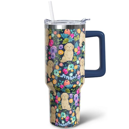 puhnhsv 40 oz Shih Tzu Tumbler with Handle, Insulated Stainless Dog Tumbler Coffee Travel Mugs Cup Water Bottle Shih Tzu Lovers Gifts for Women Girls