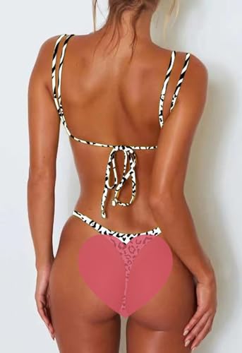Image of Women's Sexy Thong Bottom Two Piece Bikini Double Shoulder Straps Cute Swimsuit Triangle Bathing Suit