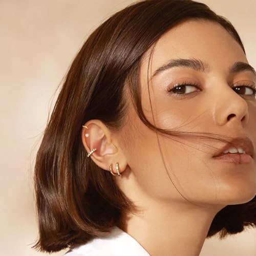 Small Gold Hoop Earrings for Women, Hypoallergenic 14K Gold Plated Stack Cartilage Earrings Multiple Piercing Jewelry Set, Lightweight Tiny Mini Thin Dainty Trendy Nickel-free for Sensitive Ears4