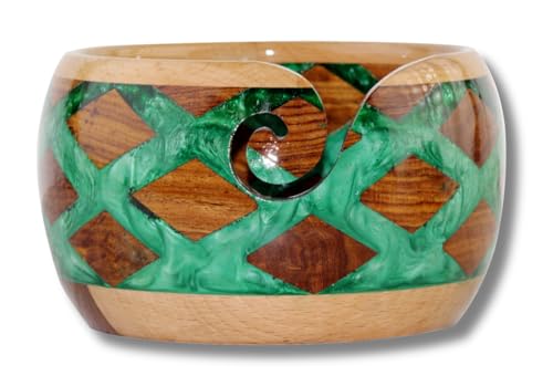 Image of Wooden Yarn Bowl for Knitting, Resin and Wooden Mix Knitting Yarn Holder, Large Crochet Yarn Holder Best Gift for Knitters Best Gift