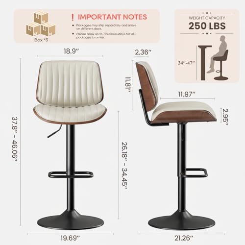 Image of MALOL Bar Stools Set of 6, Adjustable Counter Height Bar Chairs 26 inch-34.5 inch with Swivel & Footrest, Modern Faux Leather Barstools for Kitchen Island, Dining Room,Pub,Beige