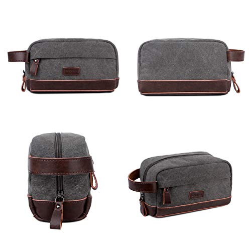 BAOSHA Canvas PU Leather Travel Tote Duffel Bag Carry on Bag Weekender Overnight Bag (Grey with Toiletry bag)