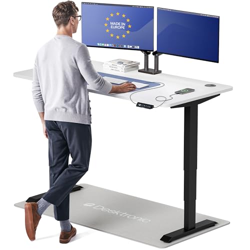 Image of Desktronic HomePro Standing Desk 60x30 - Made in Europe, Ergonomic Sit Stand Home Office Desk, Electric Height Adjustable, Dual Motor, USB & USB-C Charging, Wobble-Free, Touchscreen, 3 Memory Presets