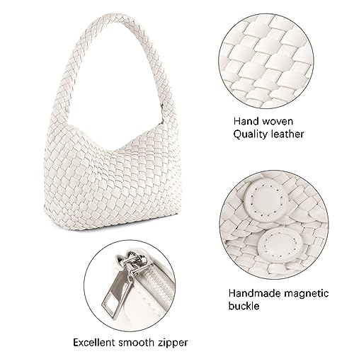 Image of Handmade Woven Bag Women Shoulder Handbags Vegan Leather Tote Bag With Purses Woven Tote Bag Shoulder Bag Underarm Bag
