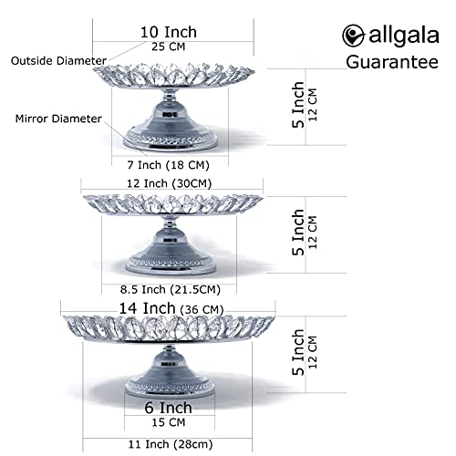 Image of allgala 3-Piece Set Crystal Silver Plated Cheese Dessert Cupcake Cake Stand with Mirror Plate-Silver Lotus-HD89208