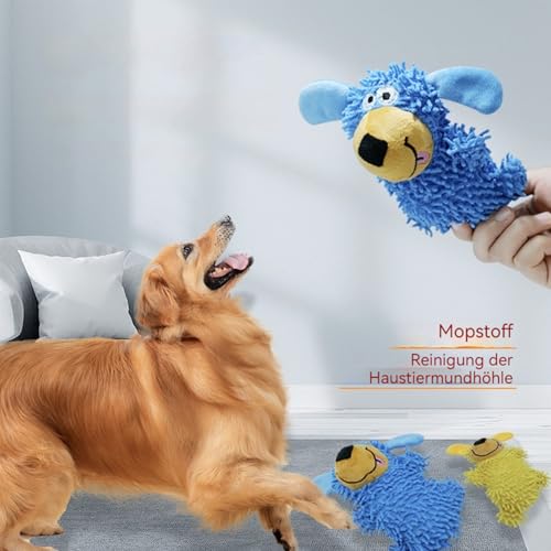 Snrtevu Kicherndes Zahnreinigungsspielzeug In Hundefarben, Hundespielzeug Kuscheltier Mit Quietscher Zur Beschäftigung, Anti Stress Hund Für Kleine, Mittlere Hunde (Yellow)
