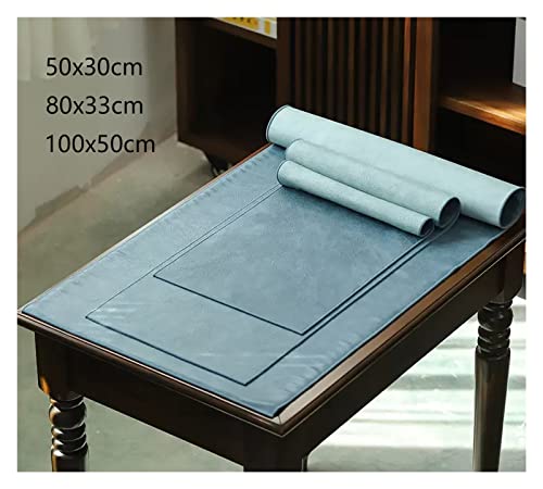 Chemin de table en cuir bleu imperméable 100x50 cm plusieurs tailles salon