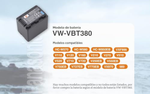 Batería de Litio VBT380 de alta eficiencia para Panasonic HC-V720 DSTE 2